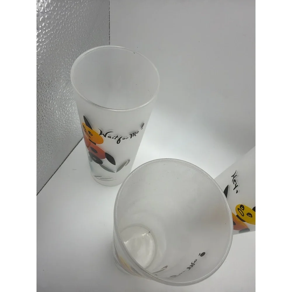 Vintage Frosted Glass Tumblers Hey Wait for Me Mid Century Modern Set of 5